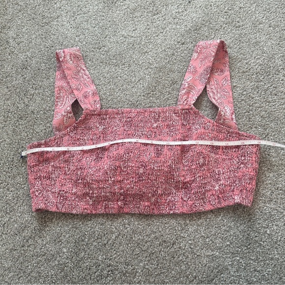House Of Harlow Crop Top Smocked Floral Stretch Tie Back Square Neck Pink Sz XS - Picture 3 of 7